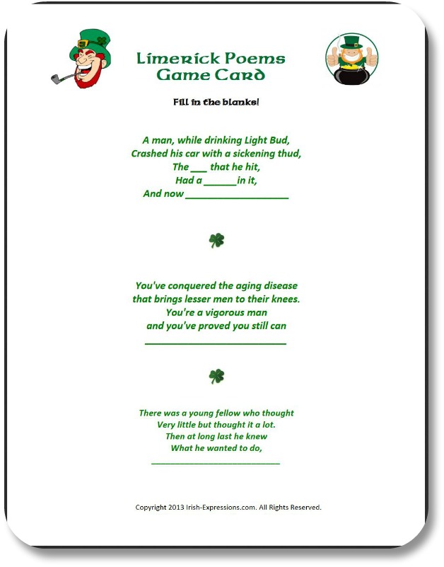 Irish Limericks: A Simple, Fun Way to Express Your Irish Side! Irish Limericks: A Simple, Fun Way to Express Your Irish Side!