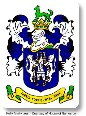 Irish Family Crests.  Kelly family crest.  Image by House of Names.com