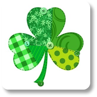 St Patricks Day Craft Ideas:  Image of shamrock with a different visual pattern on each leaf.