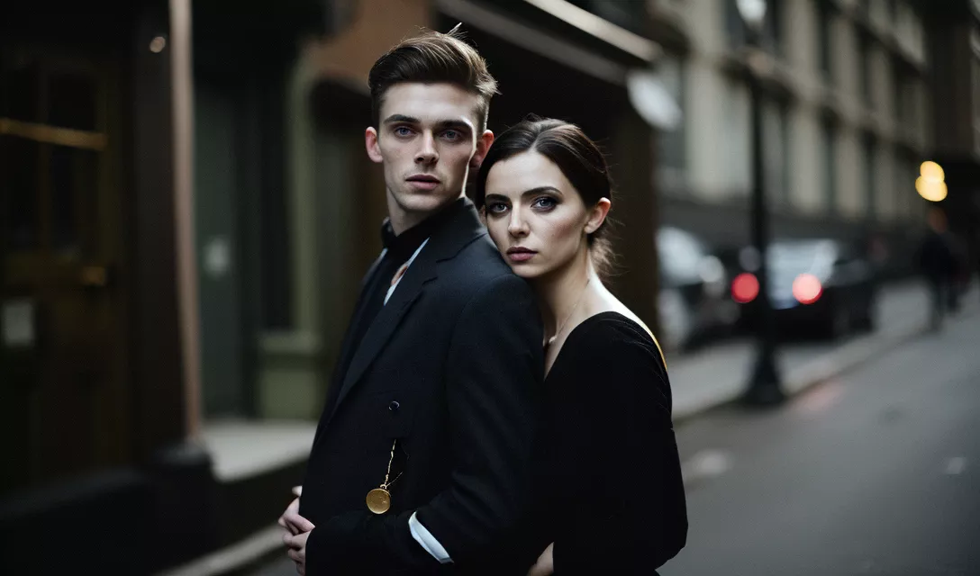 Young couple walking the streets of Belfast.