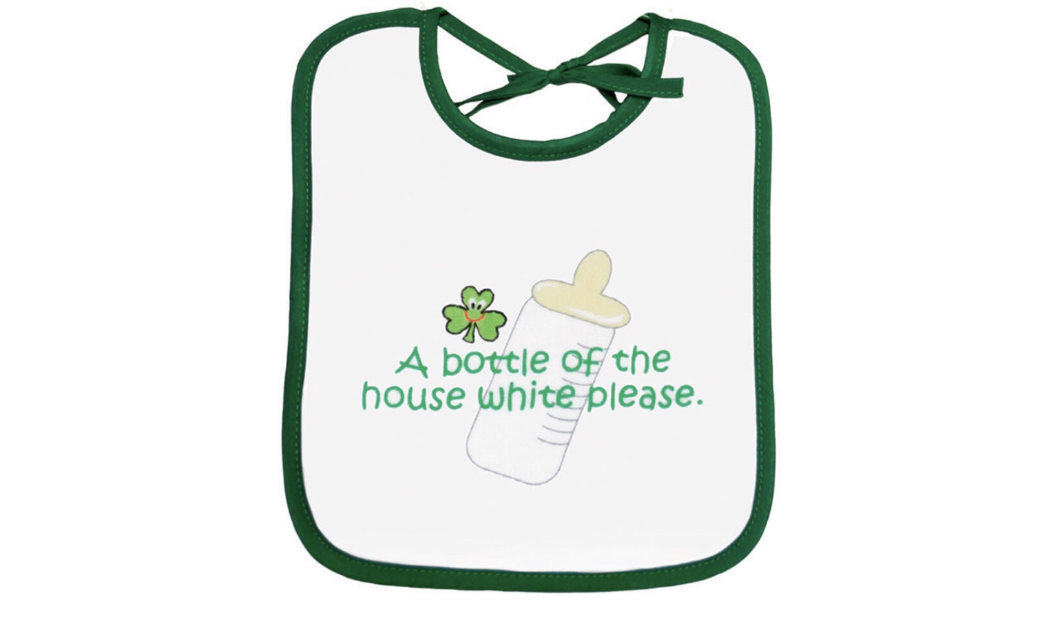 Irish Expressions: Irish Baby Gifts. 
Bottle of the House White Bib image property of Carroll's