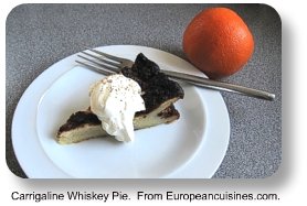 Irish Expressions:  Easy Irish Food Recipes.  Image of Carrigaline Whiskey Pie per courtesy of EuropeanCuisines.com.