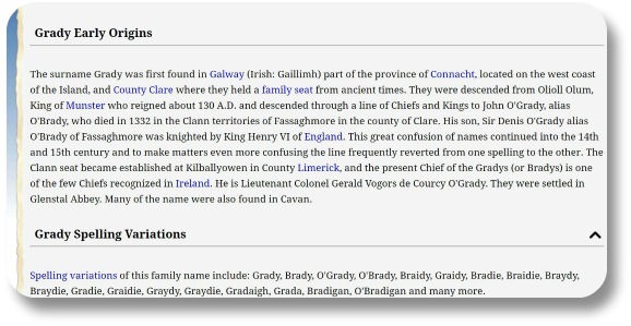 Irish Expressions:  Irish Family Crest.  Image of Grady family background courtesy of Houseofnames.com.