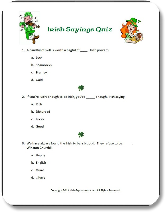 Irish Expressions.com:  St Patricks Day Party Ideas.  Image of Irish Sayings Quiz.