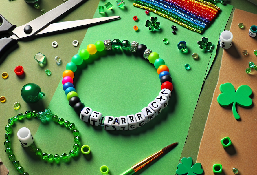 Homemade name bracelet with custom lettering.