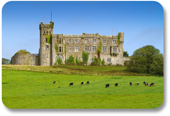 Irish Expressions:  Kilbrittain Castle.  Image of castle facade and grounds courtesy of Bigstock.com.