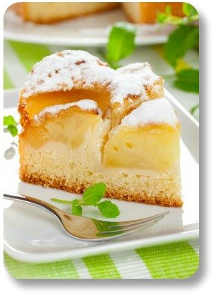 Irish Expressions:  Irish Dessert Recipes.  Image of slice of Apple Cake with fork and green trim, courtesy of Flickr.com.