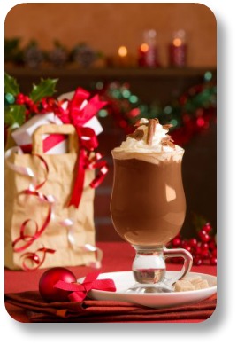 Irish Christmas sayings.  Irish Coffee with decorations.
