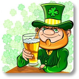 Irish drinking toasts.  Leprechan hoisting a beer!